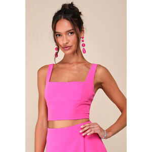 Lulus Exceptionally Styled Hot Pink Lace-up Two-piece Skort Romper - Size XS